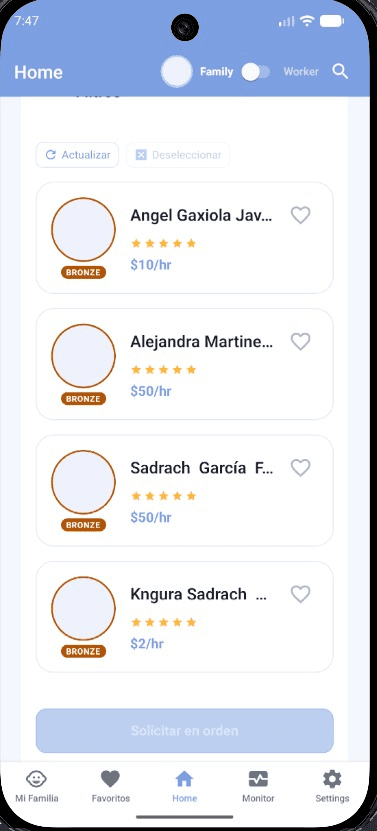 Kngura app screen showing available workers